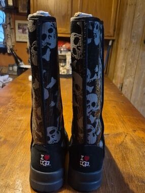 UGG Black Sequin Skull Tall Heeled Boots